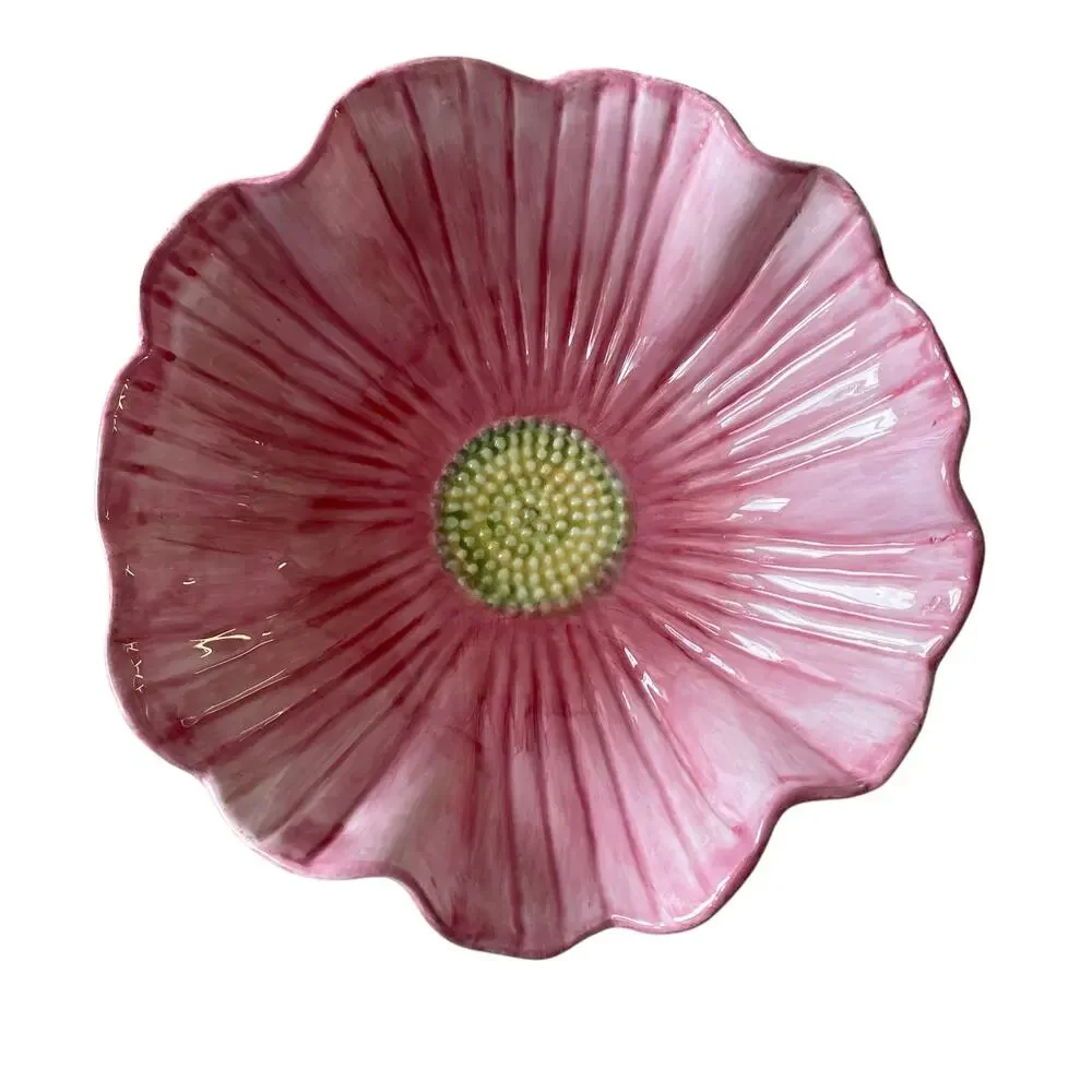 MAXCERA Pink Flower Ceramic Serving Bowl 12in Spring Easter New